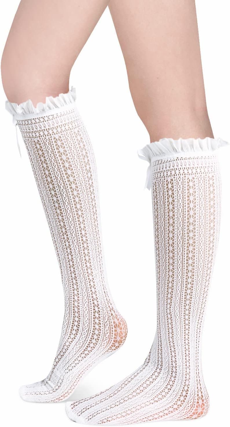 Benefeet Sox Womens Fishnet Knee High Socks White Black Lace Mesh Sexy Stockings Hollow Out Sheer Tube Calf Sock - Image 4